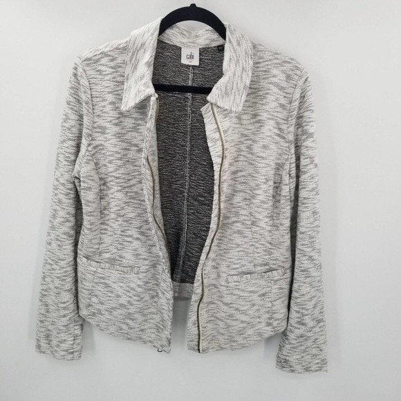 CAbi Neo Moto Jacket womens size medium Heathered Gray zip up button soft knit - Picture 3 of 12